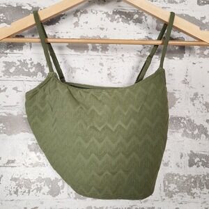Roxy‎ Retro Revo Tank Top Small Olive Green Chevron Texture Beach Eco Friendly